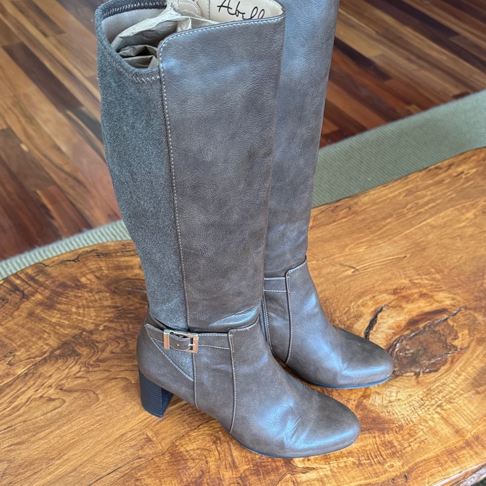 Abella Taupe Heeled Boots Size 8